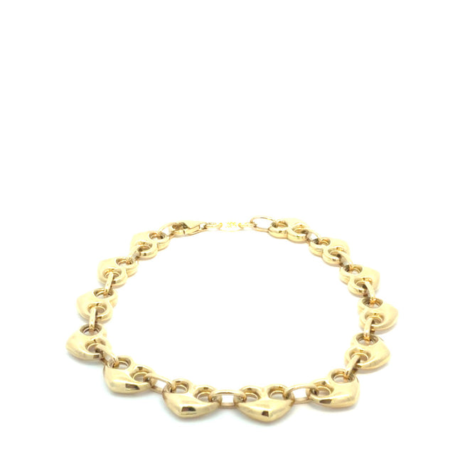 14K Yellow Puffed Heart Bracelet Size 7