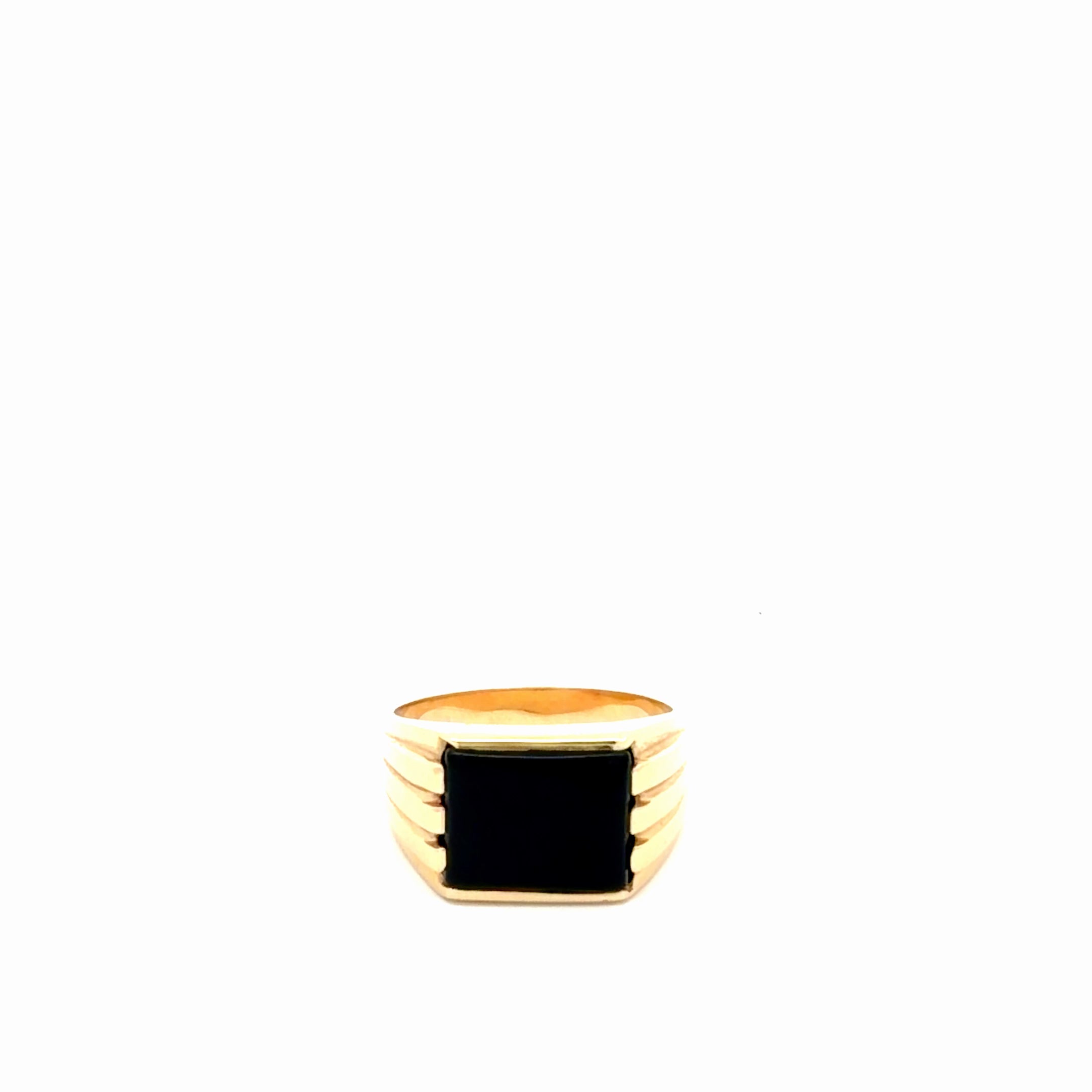 14k Yellow Gold Men's Ring With Rectangle Black Stone Size 9 Weight 7.0gr
