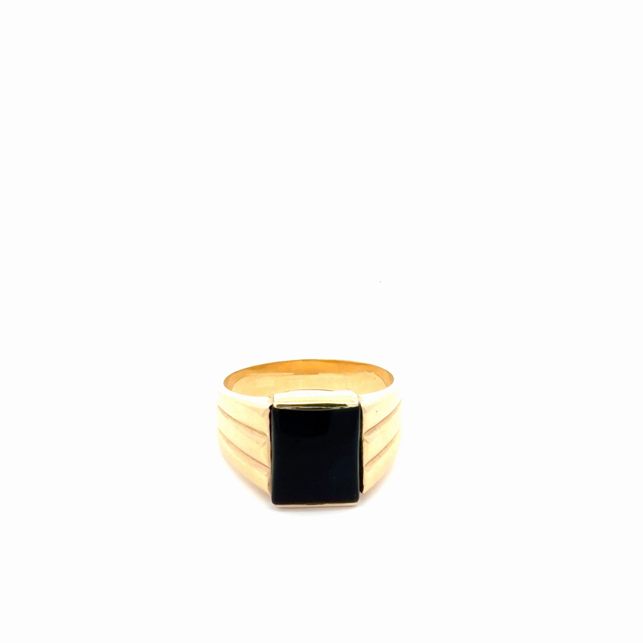 14k Yellow Gold Men's Ring With Black Square Stone Size 11 1/4 Weight 8.8 gr