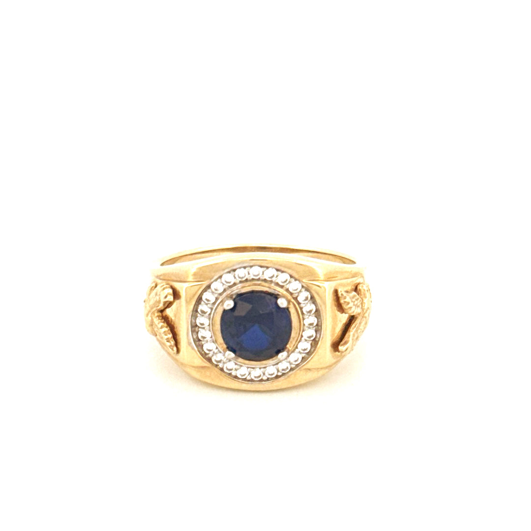 Anillo para hombre de oro amarillo de 14k con circonitas cúbicas, talla 10, peso 6.8 gr