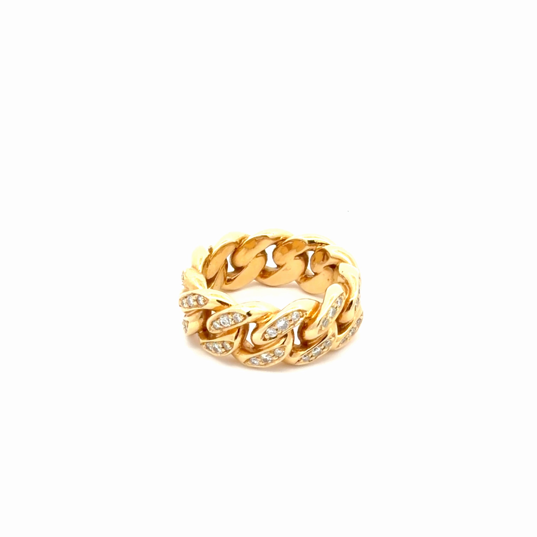 CUBAN LINK RING WITH DIAMONDS 14k Yellow Size 11 1/2"  Weight 23.7 gr