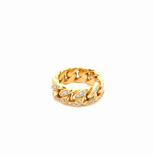 CUBAN LINK RING WITH DIAMONDS 14k Yellow Size 11 1/2