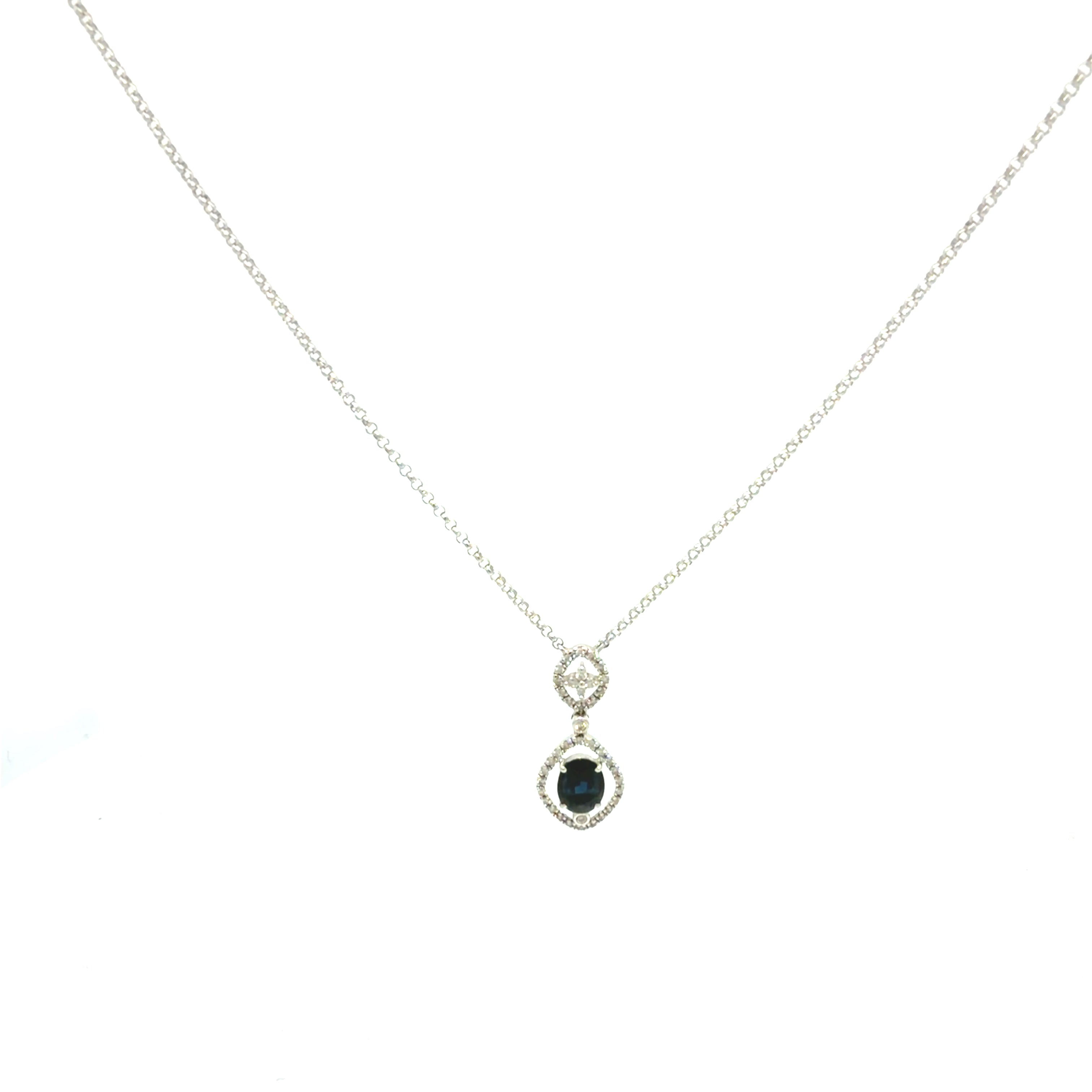 14K White Gold Necklace With Diamond & Blue Sapphire Size 16" Weight 4.3GR