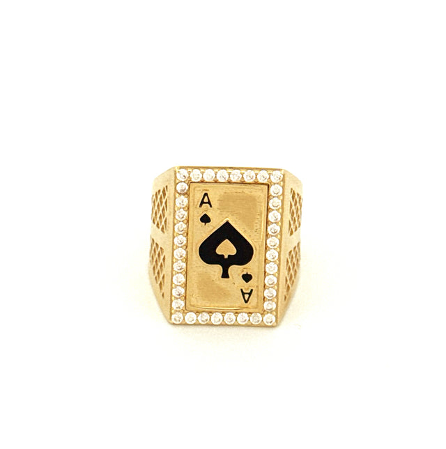Anillo de hombre as de picas de oro amarillo de 14 quilates Talla 11 Peso 10.1 GR