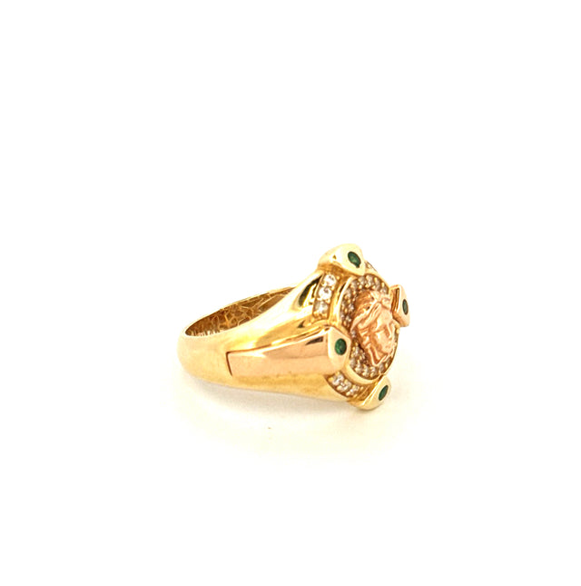 Anillo de oro de 14k de dos tonos para hombre con circonita cúbica, talla 11, peso 6.9 gr