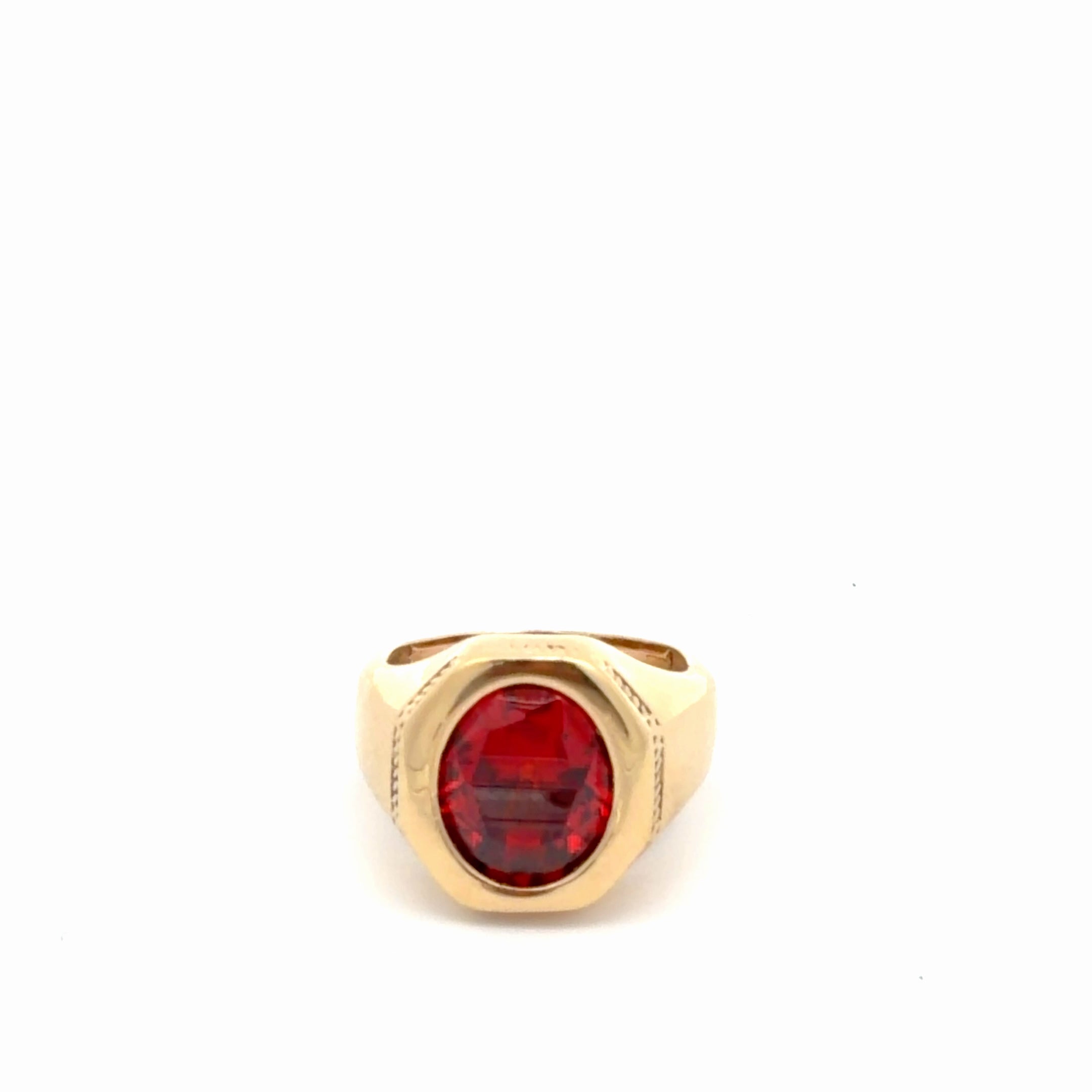 14k Yellow Gold Men's Ring With Oval Red Stone  Size 9 1/2 Weight 10.4 gr