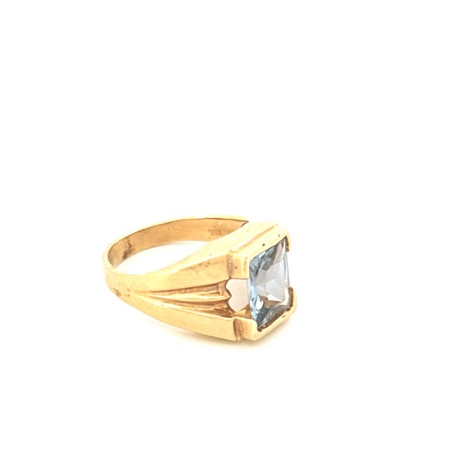 Anillo solitario cuadrado azul de oro amarillo de 14k para hombre con circonita cúbica, talla 9 1/2, peso 8.1 gr