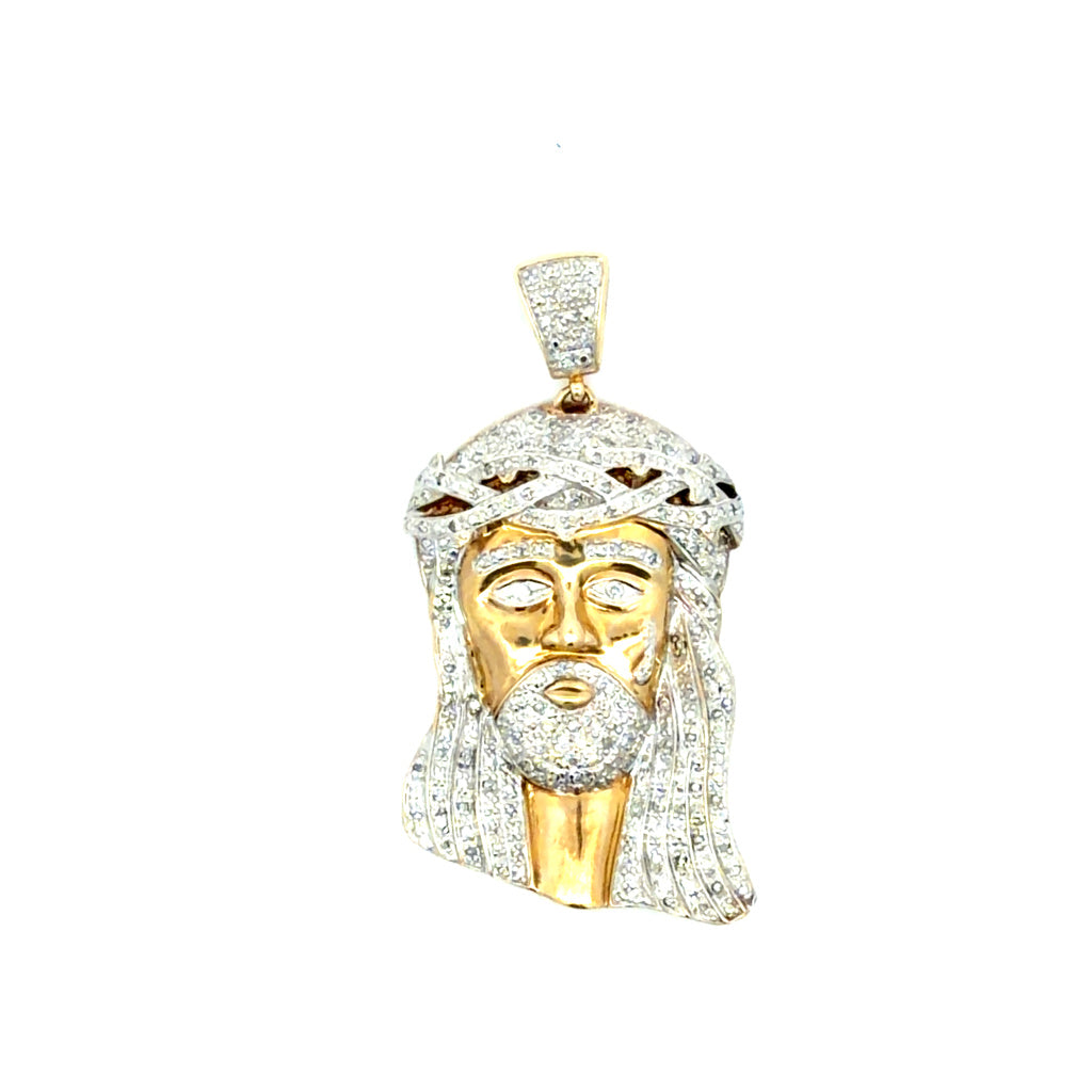 14k Two Tone Gold Christ Face Diamond Pendant 25.5 gr