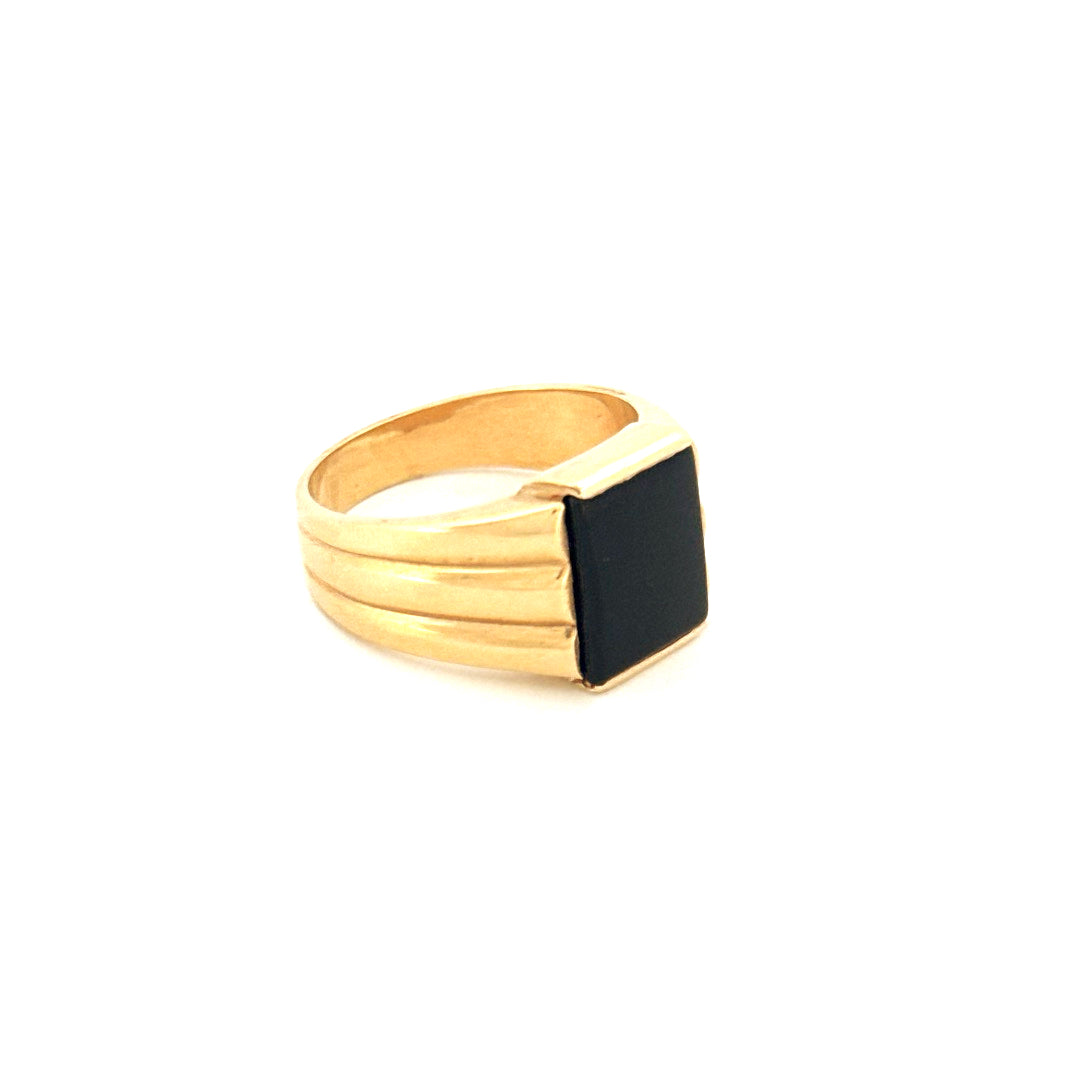 Anillo de hombre de oro amarillo de 14K con ónix Talla 10 Peso 9 gr