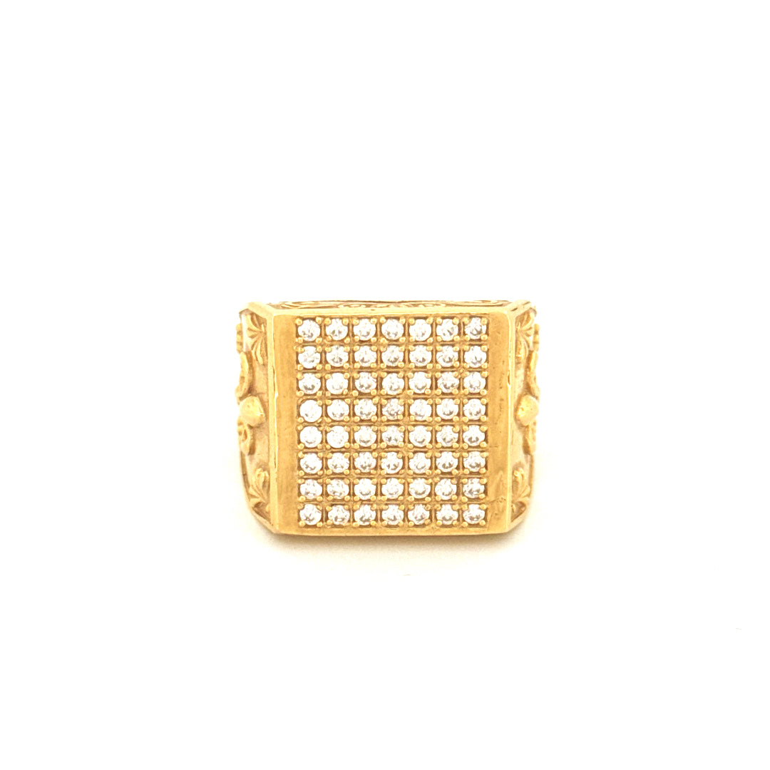 14K Yellow Gold Square Men's Ring With Cz Size 10  Weight 18.5 gr
