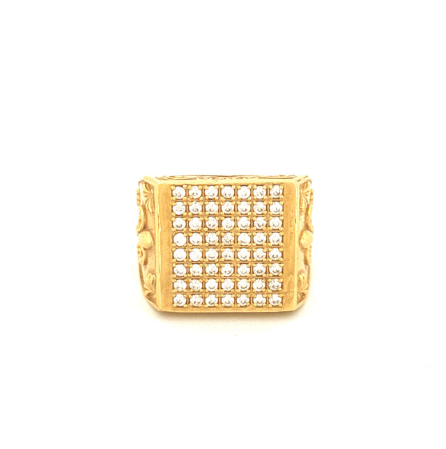 Anillo cuadrado de oro amarillo de 14K para hombre con circonita talla 10 Peso 18.5 gr