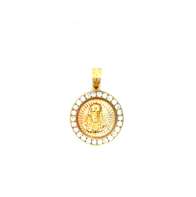 14k Tri-Color Gold Sacred Heart of Jesus With CZ and Diamond Cut Weight 4.9 gr